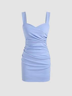 Cider Pastel Blue Ruched Sweetheart Mini Dress New 1XL